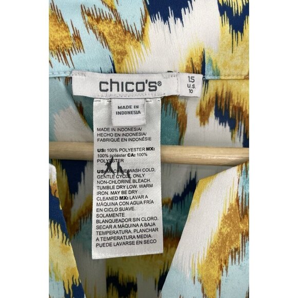 Chicos Ikat Print‎ Satin Poncho Lightweight Tie Front Blouse Sz 1.5 Boho Artsy - Picture 6 of 11